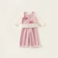Roze tweedelige set voor meisjes: vest, gebreid shirt en broek met tule zoom, 3-delig - 80 / Roze