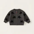 Dark grey knitted toddler cardigan with black star patterns and leather zip puller - 80 / Dark Gray