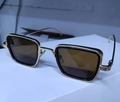 Steampunk square metal sunglasses with gold frame and dark brown lenses for men - Gold Frame Tea Lens (C1)