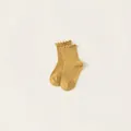 Ginger yellow ribbed cotton socks for kids featuring delicate lettuce edge trim design - S / Turmeric