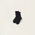 Black cotton knitted socks for girls with sweet ruffled edges and bone-free toe design - S / Black