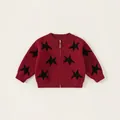 Red knit cardigan for boys with black star jacquard and leather zipper puller - 80 / Red (Cardigan)