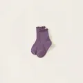 Kids purple ribbed crew socks with stylish lettuce edge cuffs and a breathable mesh knit - S / Purple