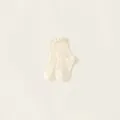 Beige ribbed knit knee-high socks for girls with decorative ruffle trim details - S / Milk White