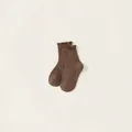 Dark brown ribbed cotton children socks with elegant ruffled edges and sweet vintage style - S / Coffee