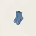 Toddler ribbed cotton crew socks in blue with decorative ruffle trim cuffs - L / Blue