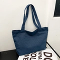 Deep blue denim tote bag for women with large capacity and matching shoulder straps - Dark Blue