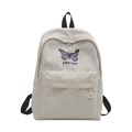 Cute cream white school backpack with purple butterfly print and large storage capacity - White