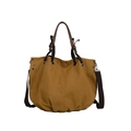 Gelbe Retro Canvas Tote Bag mit dunkelbraunen Ledergriffen und verstellbarem Gurt - Khaki