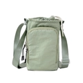 Light green nylon drawstring crossbody bag with front zipper pocket and wide strap - Green