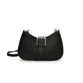Bolso medialuna retro negro de piel granulada con hebilla plateada de calidad - Negro