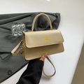 Beige kunstlederen handtas met Fashion-print en verstelbare schouderriem met goud - Khaki