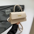 Minimalistische beige lederen handtas met gouden gesp en handvat voor dames - Wit