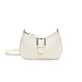 White crescent-shaped leather underarm bag with elegant silver metallic buckle detail - White