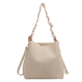 Sac seau chic blanc cassé avec foulard en soie sur la poignée et détails dorés - Blanc