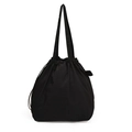 Minimalist black nylon bucket bag with drawstring closure and dual shoulder straps - Black