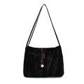 Sac cabas noir élégant avec texture de feuilles de bambou et pendentif tissé - Noir