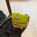Mini bolso bandolera acolchado verde lima con lazo de cristal y correa de cadena - L / Verde