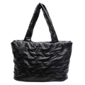 Bolso tote acolchado negro de gran capacidad con elegantes costuras en V para uso diario - Negro