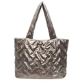 Bolso tote acolchado en plata champán metalizado con una estructura rectangular - Dorado