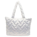 Bolso tote acolchado blanco brillante con diseño espacioso y minimalista - Blanco Roto