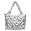 Bolso tote acolchado plateado metalizado con asas acolchadas y gran capacidad interior - Plateado