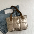 Sac cabas matelassé doré champagne avec anses tissées brunes pour usage quotidien - Or