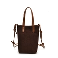 Mini dark brown matte suede crossbody bag with light brown handles and shoulder strap - One Size / Brown