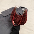 Vintage burgundy leopard print crescent hobo bag with gold hardware and leather strap - Red