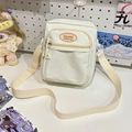 Creamy white Japanese ita bag with transparent PVC window and adjustable strap - White