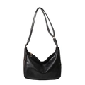 Chic black shiny leather crescent hobo bag with adjustable strap for daily commute - Black