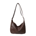 Dark brown Hobo bag in textured PU leather with adjustable shoulder strap and top zipper - Brown