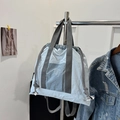 Mochila y bolso azul claro con cordón, asas de cinta gris y cordones de cuadros - Azul