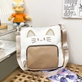 Bolso bandolera de gato en cuero PU blanco y marrón con correa ajustable - Caqui