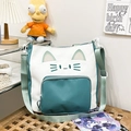 Bolso bandolera de gato de dibujos animados blanco y verde azulado con correa ajustable - Verde