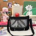 Detail of black ita bag showing transparent PVC window and silver flower-shaped zipper - Bag + Insert Board / Black