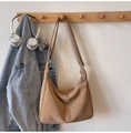 Borsa a spalla retrò in pelle marrone con tracolla regolabile per pendolari - Cachi