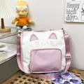 Bolso tote de gato rosa y blanco con orejas 3D y correa ajustable para el hombro - Rosa