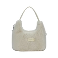 Bolso hobo de felpa crema con etiqueta Love every day y textura de piel sintética - Beige