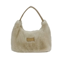 Chic beige faux fur crescent shoulder bag with brown leather strap and Love Every Day tag - Milk Tea
