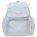 Zaino celeste a pois con ali di peluche e tasca frontale trasparente decorativa - Blu