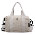Bolso bandolera de nailon beige con asas de lona gruesa y correa de tejido ajustable - Blanco Roto