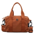 Bolso Boston de nailon naranja marrón con asas tejidas y correa ajustable - Marrón Oscuro