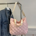 Chic light pink quilted tote bag with adjustable straps and side pockets for women - Light Pink