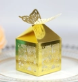 Boîte à dragées dorée découpée au laser avec motifs papillon et fleurs pour mariage - Or Réfléchissant