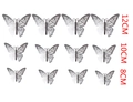 Set aus 12 hohlen Schmetterling-Wandstickern in drei Größen mit feinen Blumenausschnitten - Reflektierendes Silber