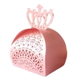 Boîte à bonbons rose découpée au laser avec couronne en papier perlé pour mariages - Rose