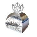 Elegant silver laser-cut crown favor box for wedding candies with intricate lace texture - Reflective Silver
