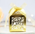 Boîte à bonbons de mariage dorée découpée au laser avec motif floral évidé et ruban - Or Réfléchissant