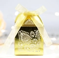 Boîte cadeau de mariage dorée découpée au laser avec ruban brillant et motif ajouré - Or Réfléchissant